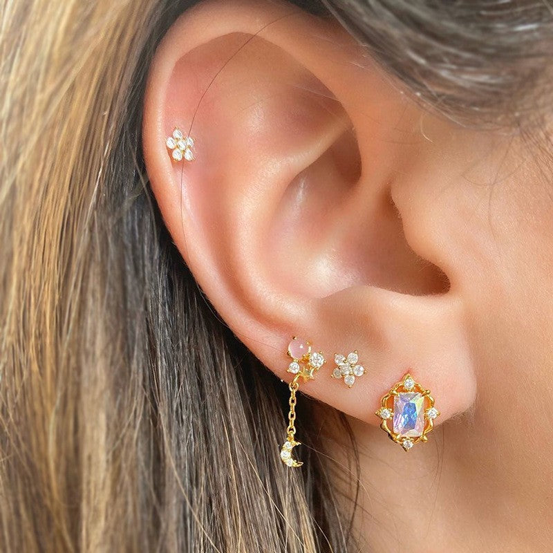 GOLDEN SKY Earring Set | Mismatched Gold-Plated Moon & Star Studs | Celestial Jewelry with CZ Crystals