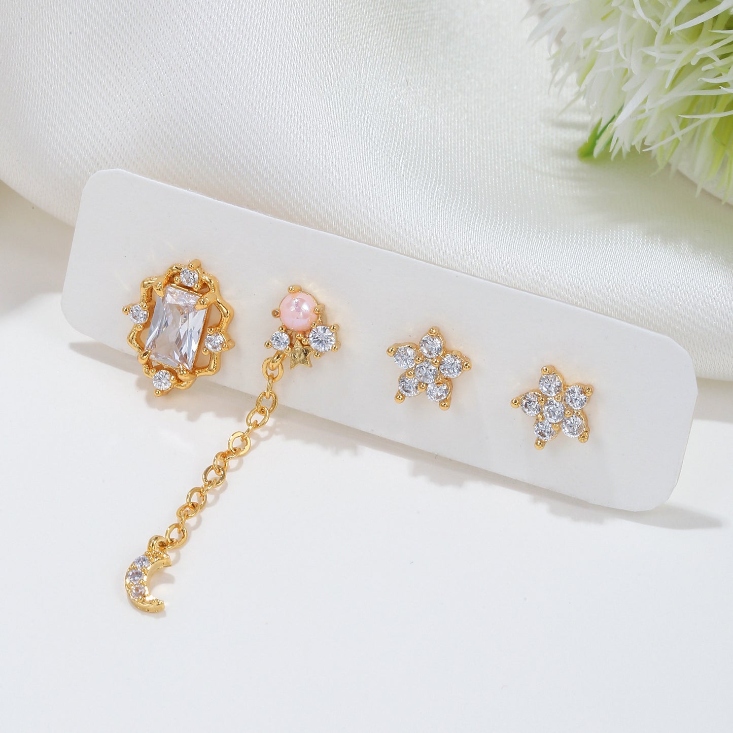 GOLDEN SKY Earring Set | Mismatched Gold-Plated Moon & Star Studs | Celestial Jewelry with CZ Crystals
