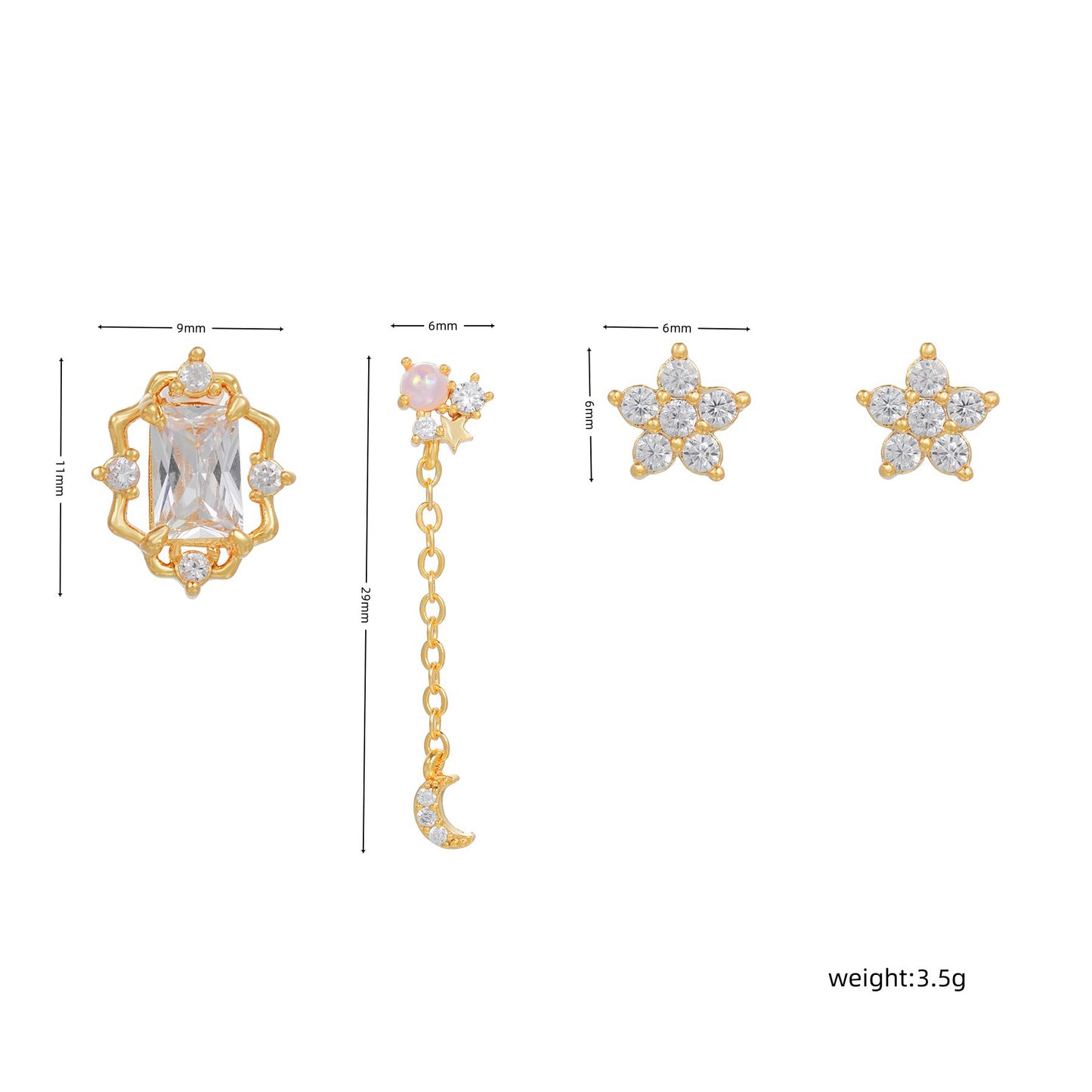 GOLDEN SKY Earring Set | Mismatched Gold-Plated Moon & Star Studs | Celestial Jewelry with CZ Crystals