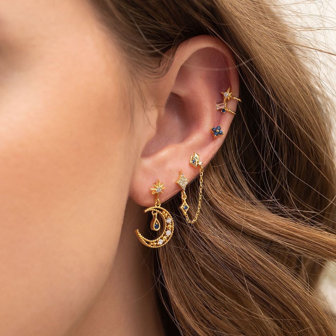 BLUE MOON Celestial Earring Set | Gold Dangle & Stud Mix | Star & Moon Galaxy-Inspired Jewelry