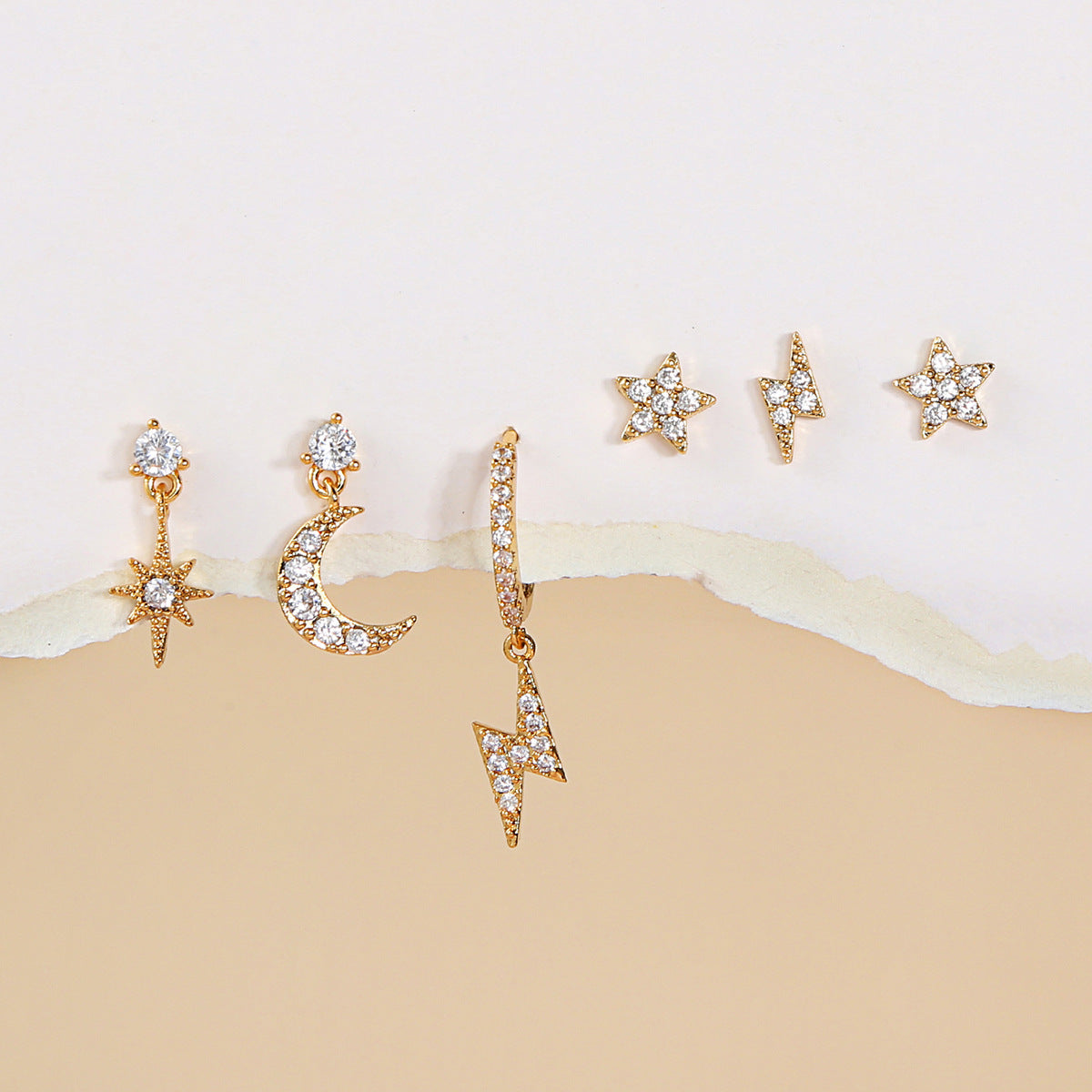 DUSK TILL DAWN Earrings Set – Gold Celestial Ear Stack with Moon, Stars & CZ Crystals | Dainty Hoop & Stud Set | Jaycii Jewelry