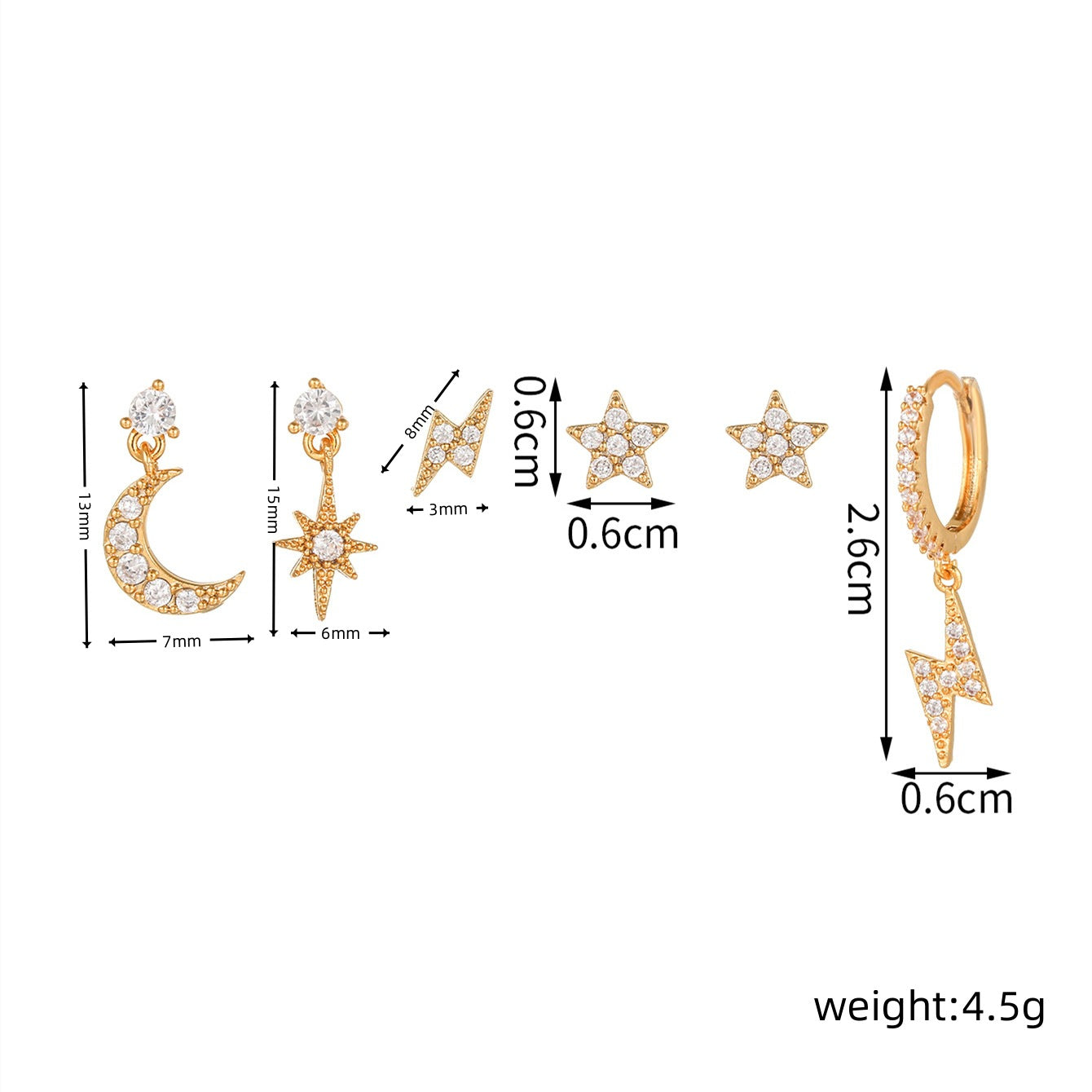 DUSK TILL DAWN Earrings Set – Gold Celestial Ear Stack with Moon, Stars & CZ Crystals | Dainty Hoop & Stud Set | Jaycii Jewelry