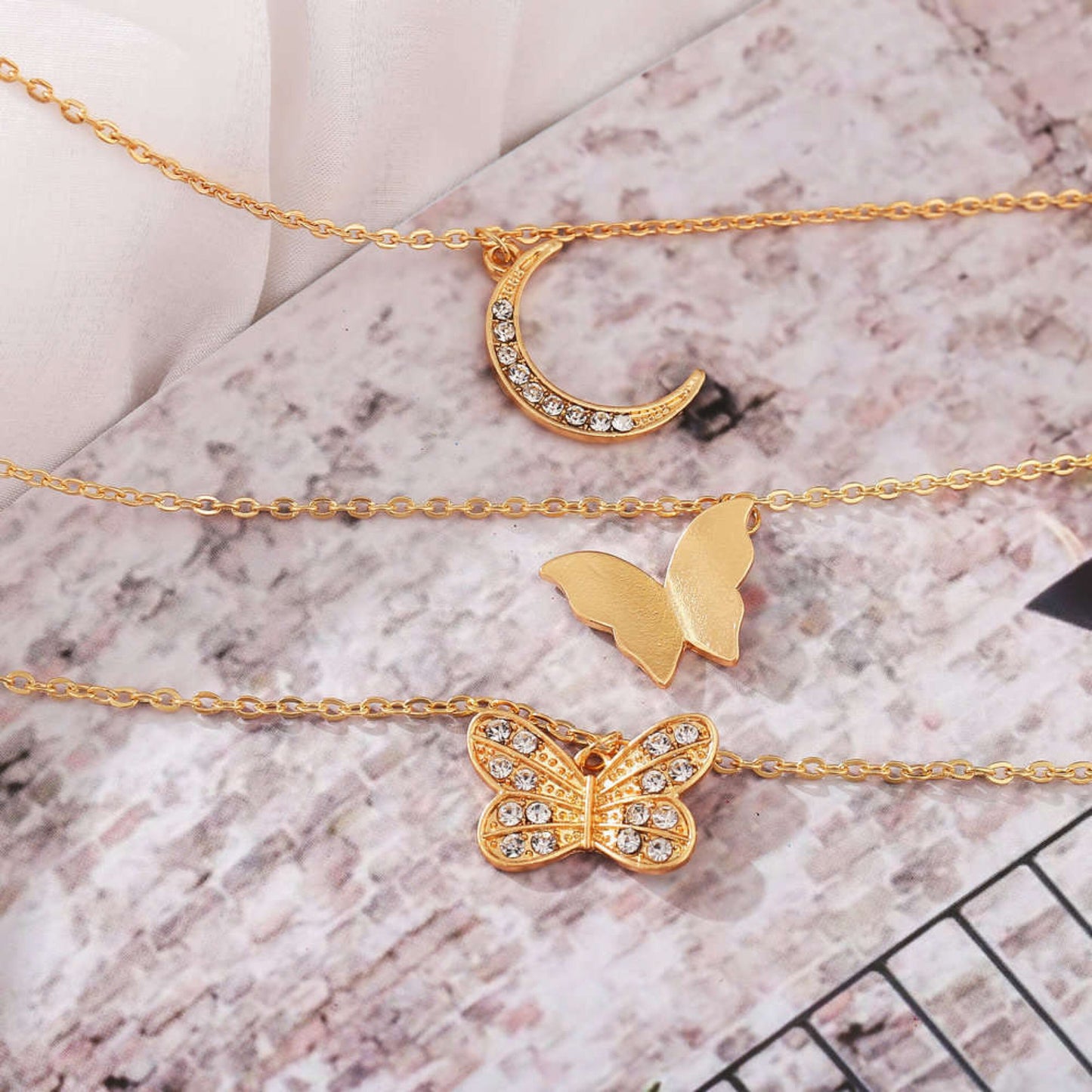 Beautiful Gold Chain Layered Necklace - Butterfly Moon Shaped Necklace For Women - Dainty Necklace For Girls - Bridesmaid Gift Idea For Her