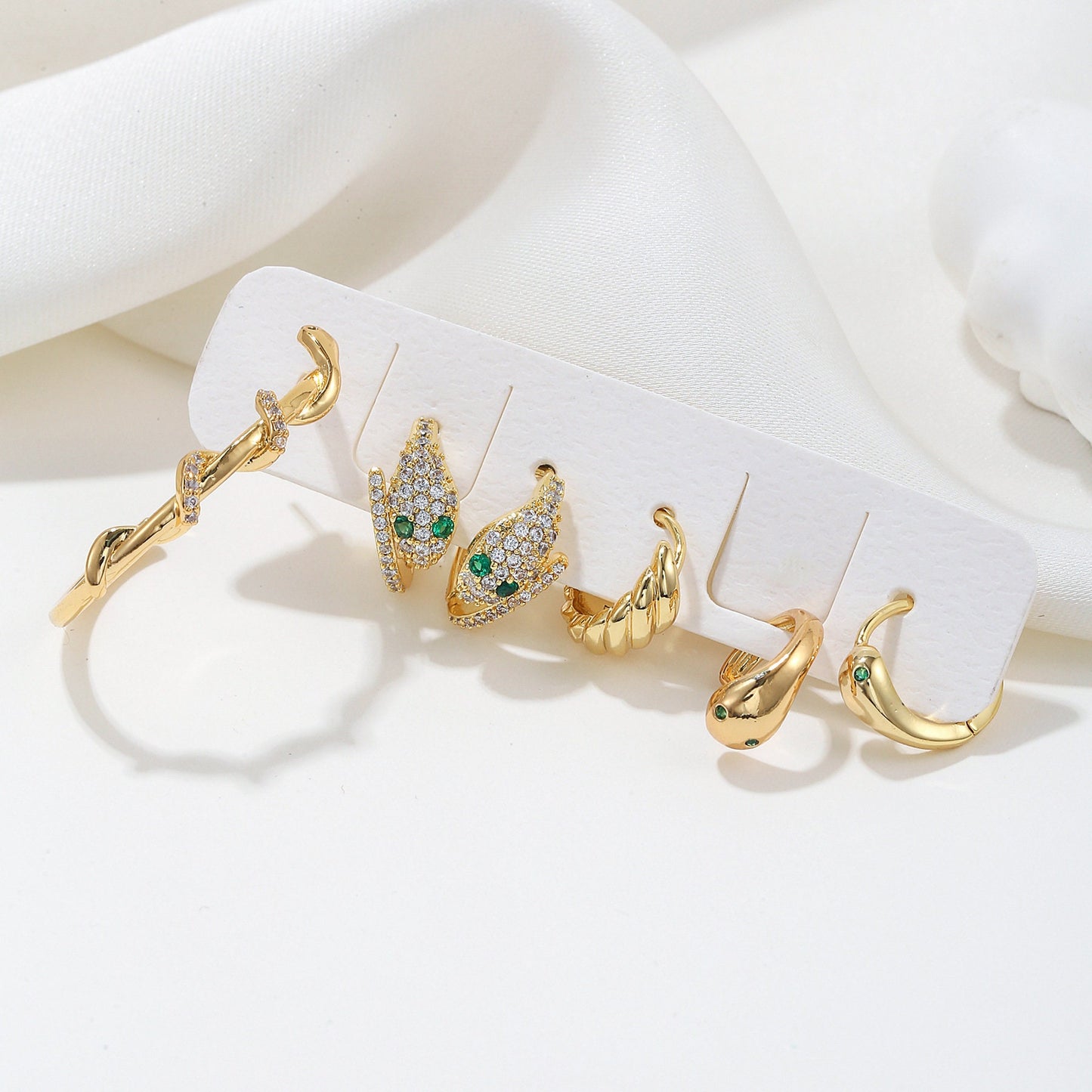 MEDUSA - GOLD MULTIPLE Pierces Classic Customized Earrings, Best Gift For Wedding Important Event, Animal Green Snake Crystal Earrings