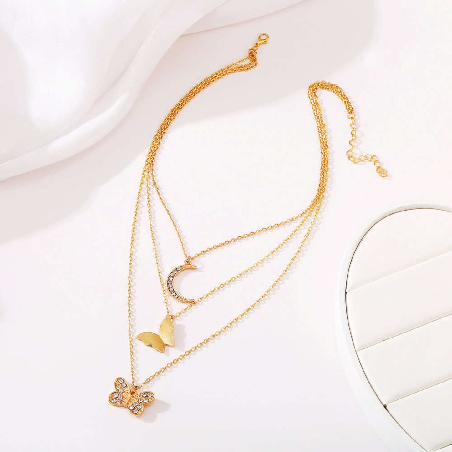 Beautiful Gold Chain Layered Necklace - Butterfly Moon Shaped Necklace For Women - Dainty Necklace For Girls - Bridesmaid Gift Idea For Her