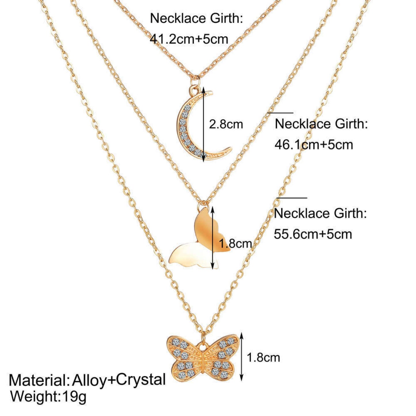 Beautiful Gold Chain Layered Necklace - Butterfly Moon Shaped Necklace For Women - Dainty Necklace For Girls - Bridesmaid Gift Idea For Her