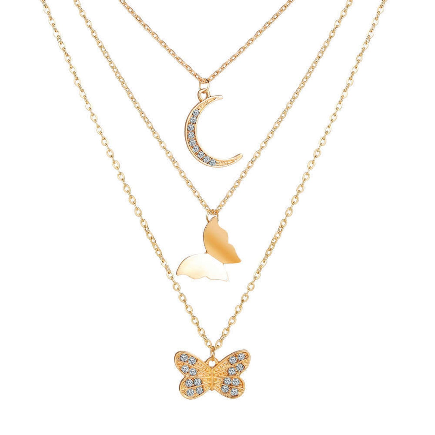 Beautiful Gold Chain Layered Necklace - Butterfly Moon Shaped Necklace For Women - Dainty Necklace For Girls - Bridesmaid Gift Idea For Her
