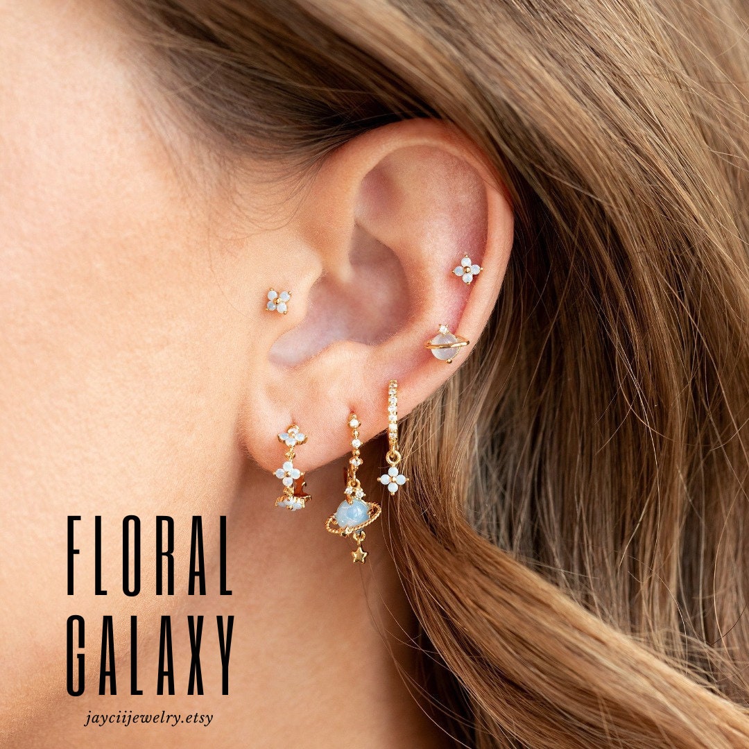 FLORAL GALAXY - Blue Crystal Gold Multiple Pieces Earrings