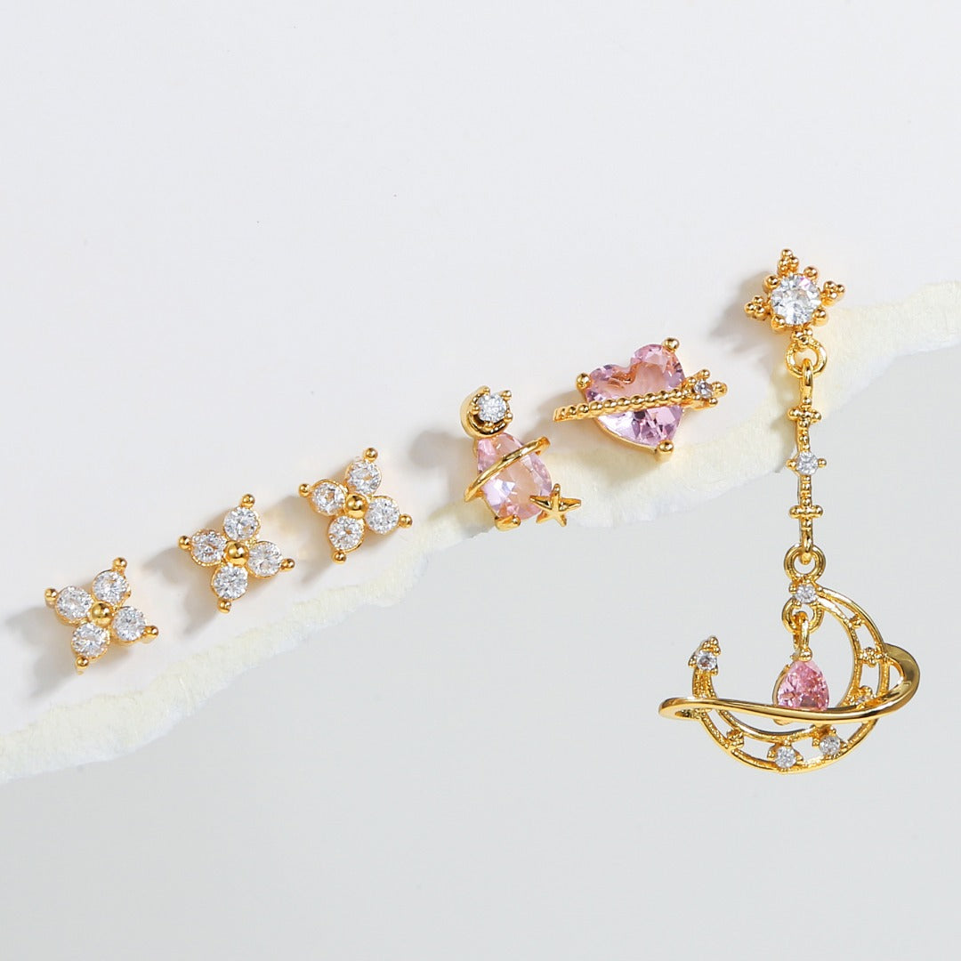 SAILOR MOON Earring Set | Pink Heart & Crescent Moon Drop Earrings | Magical Girl Jewelry