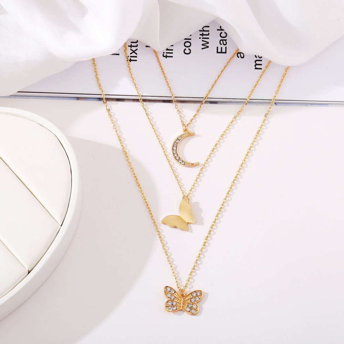 Beautiful Gold Chain Layered Necklace - Butterfly Moon Shaped Necklace For Women - Dainty Necklace For Girls - Bridesmaid Gift Idea For Her