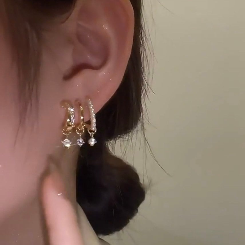 CRYSTAL GOLD HOOP Earrings Set For Women, 14k Filled Gold Dainty Earrings, Huggie Hoop Earrings, Patterned Earrings, Korean Earrings Gold