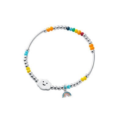 Rainbow Summer Silver Beaded Bracelet, Fresh Water Pearl Bracelet, Colorful Beaded Charm, Summer Smiley Bracelet, Carnelian Boho Bracelet