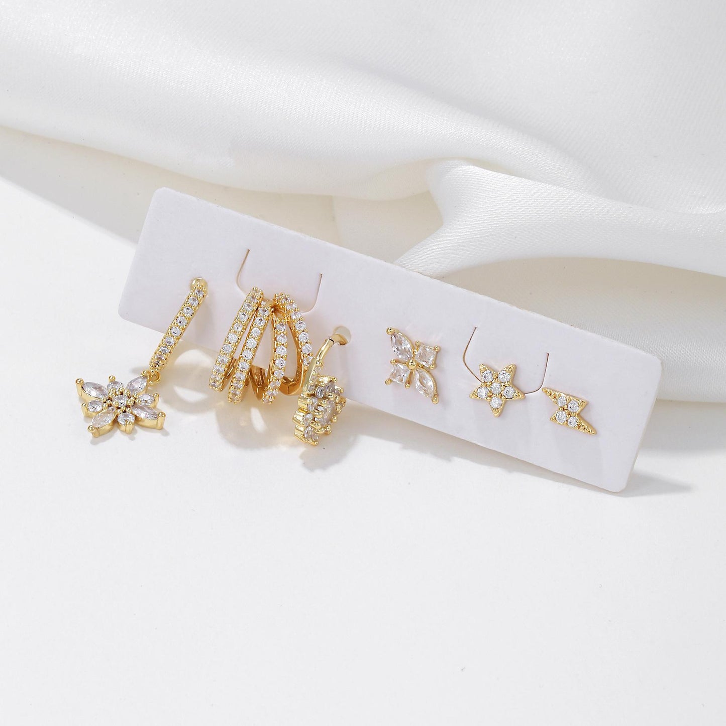 DRYAS - Multiple Gold Piercing Earrings Set For Aesthetic Girl, 9 Pieces Include 6 Huggies and 3 Studs Gold Plated Hypoallergenic Earrings