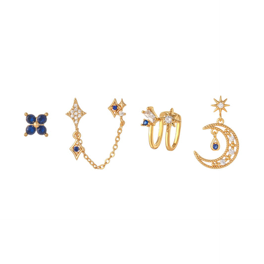 BLUE MOON Celestial Earring Set | Gold Dangle & Stud Mix | Star & Moon Galaxy-Inspired Jewelry
