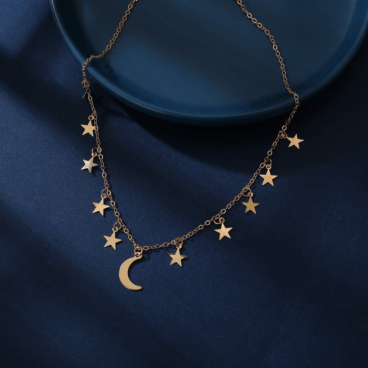 STAR CHOKER GOLD Necklace, Dainty Minimalist Necklace For Women, Party Wear For Girls, Cute Gift For Her, Golden Necklace Moon For Women