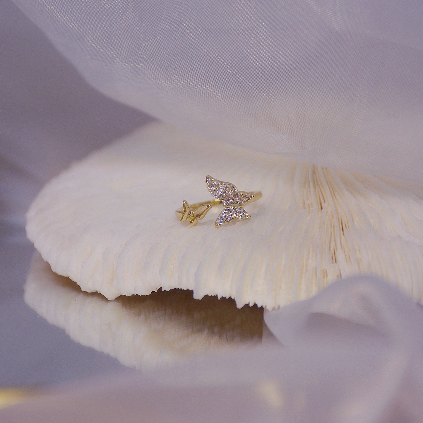 Layered Butterfly Gold Ring, Stackable Ring, Multiple Ring Set, Animal Ring, Dainty Gold Ring, Crystal Ring, Opal Ring, CZ Butterfly Rings