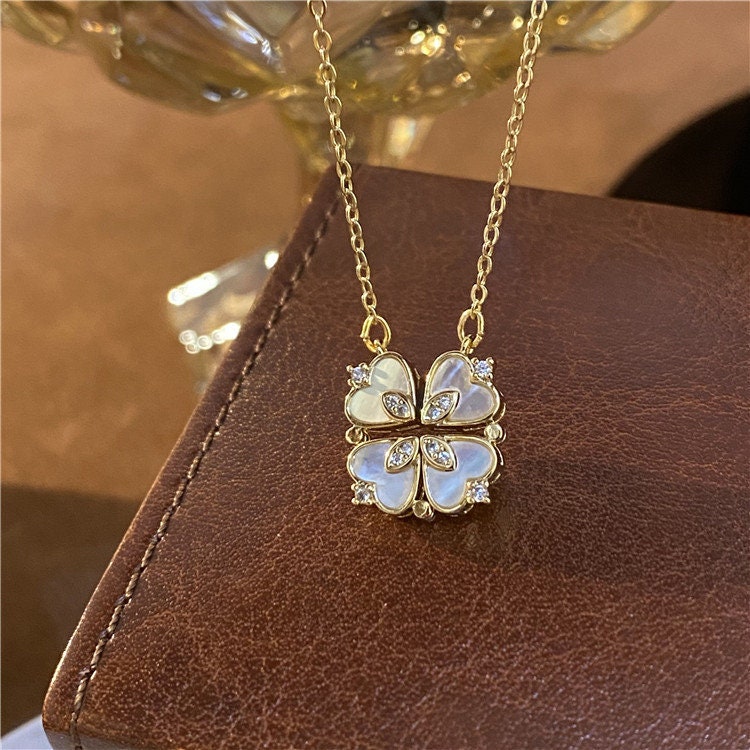 CZ Diamond Necklace, Layered Necklace, Pendant, Dainty Necklace, Delicate Necklace, Gold Necklace, The Four Leaf Clover Chain Necklace