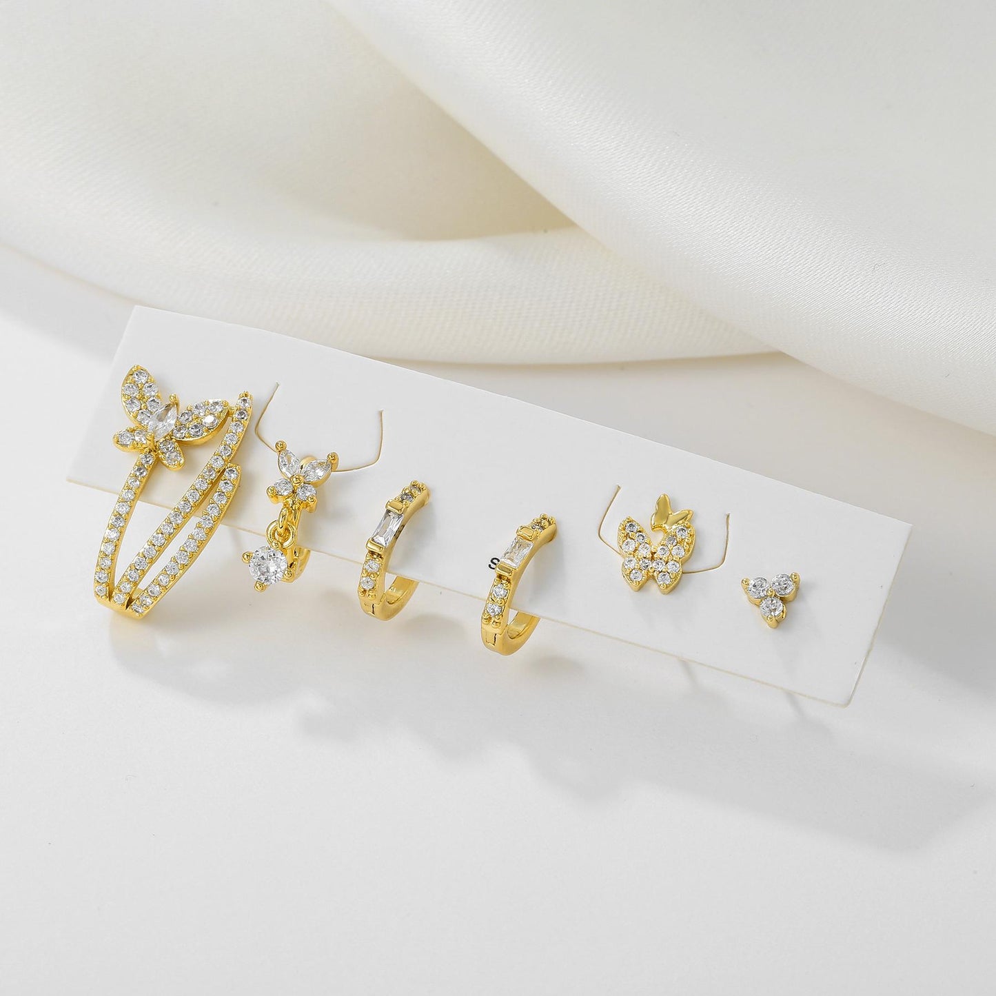 BUTTERFLY - MULTIPLE Earring Set, Minimalist Earrings, Helix Conch Tragus Earrings, Celestial Earrings, Crystal Gold Chain Earrings