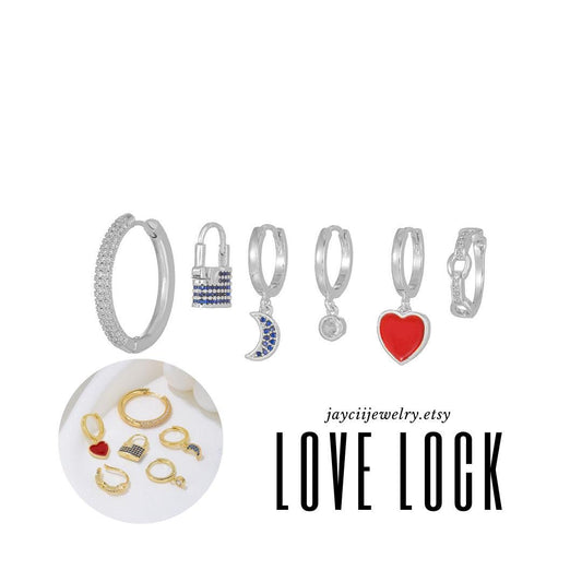 LOVE LOCK - Best Gift For Girlfriend, Love Spell Aesthetic Pinterest Gift For Women, Multiple Cz Crescent Lightweight Non-Allergic Jewelry