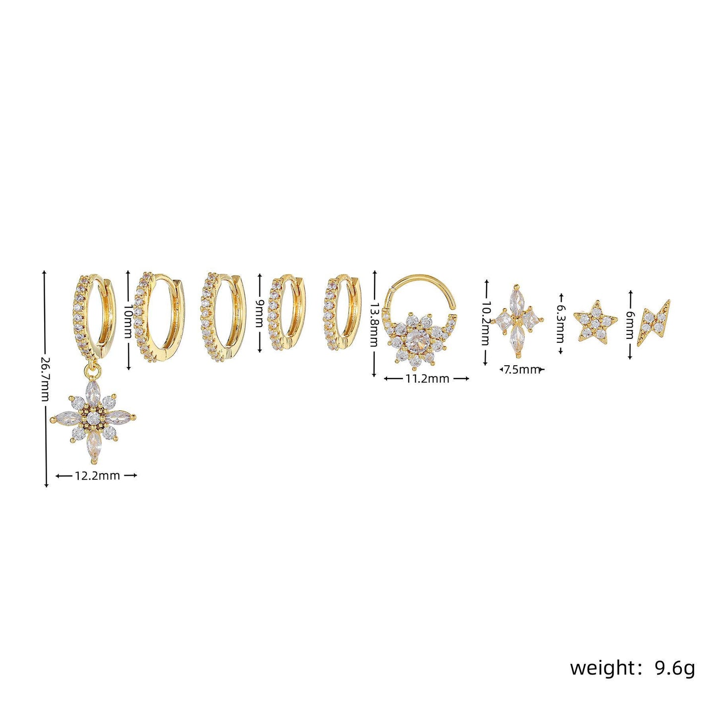 DRYAS - Multiple Gold Piercing Earrings Set For Aesthetic Girl, 9 Pieces Include 6 Huggies and 3 Studs Gold Plated Hypoallergenic Earrings