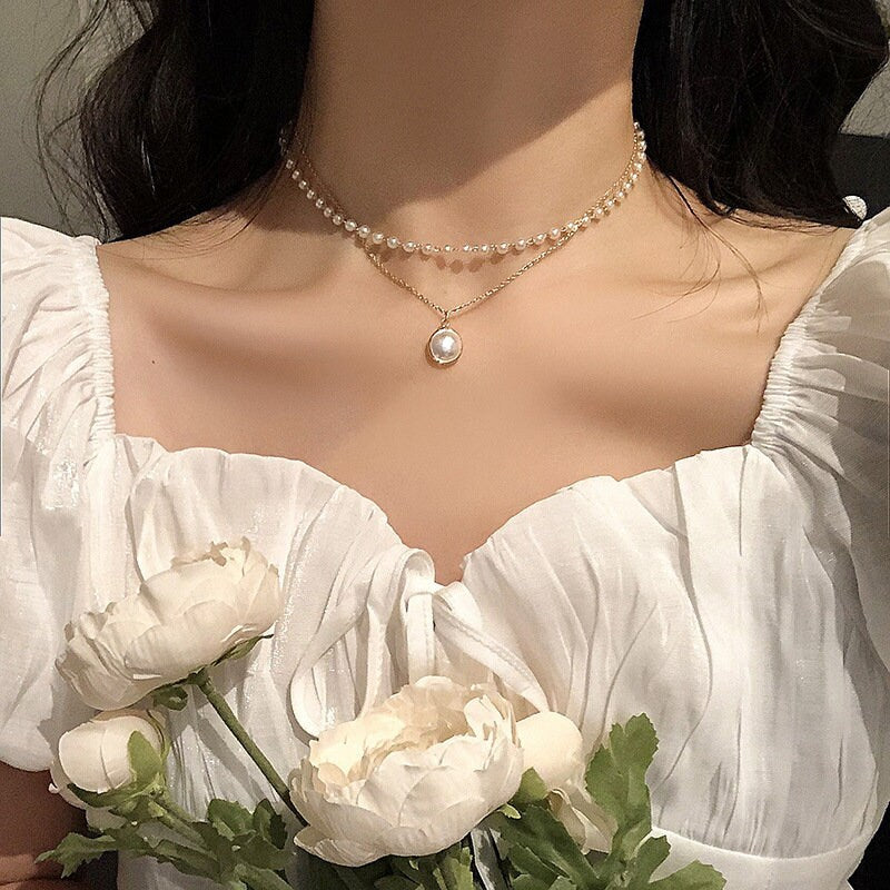 Fresh Water Pearl Necklace, Dainty Pearl Necklace, Genuine Pearl Necklace, Pearl Beaded Necklace, Gold Pearl Choker, Baroque Pearl Choker