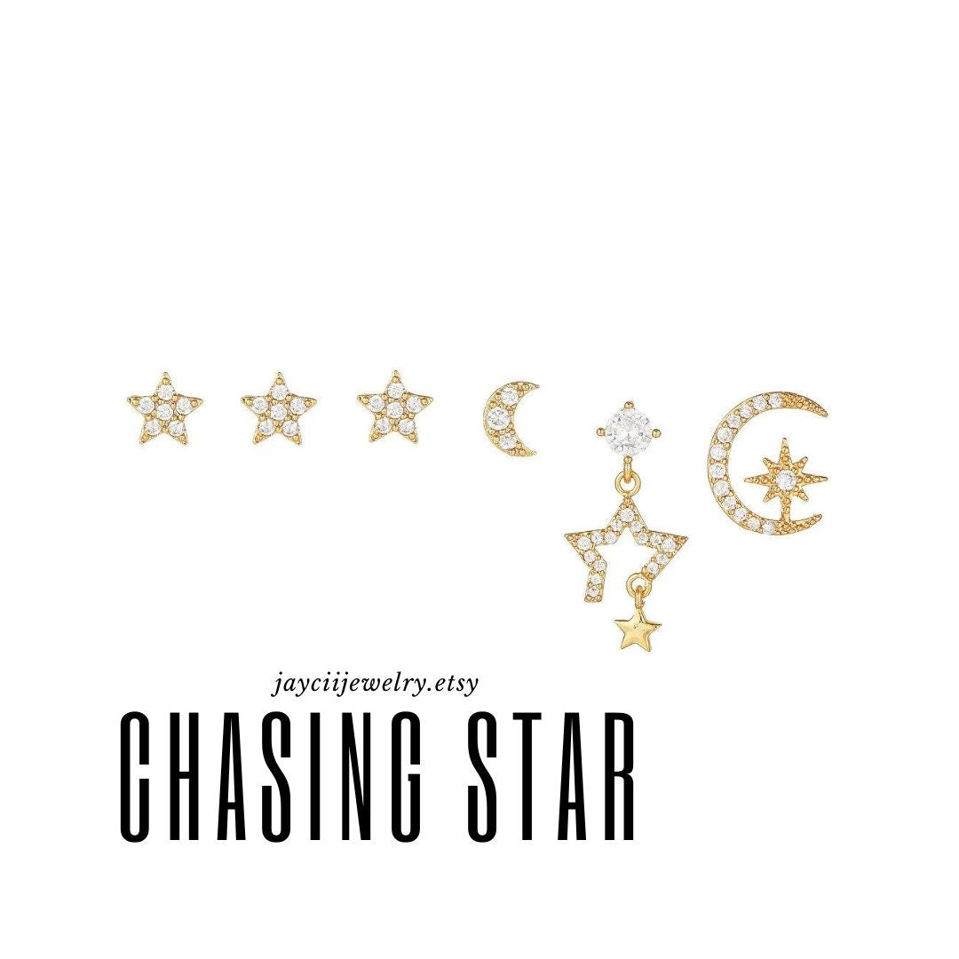 CHASING STAR - CRYSTAL Earrings Set Dangling Drop Dainty Tassel Long Chain Simple Modern Minimalist Helix Crawler Bridal Earrings