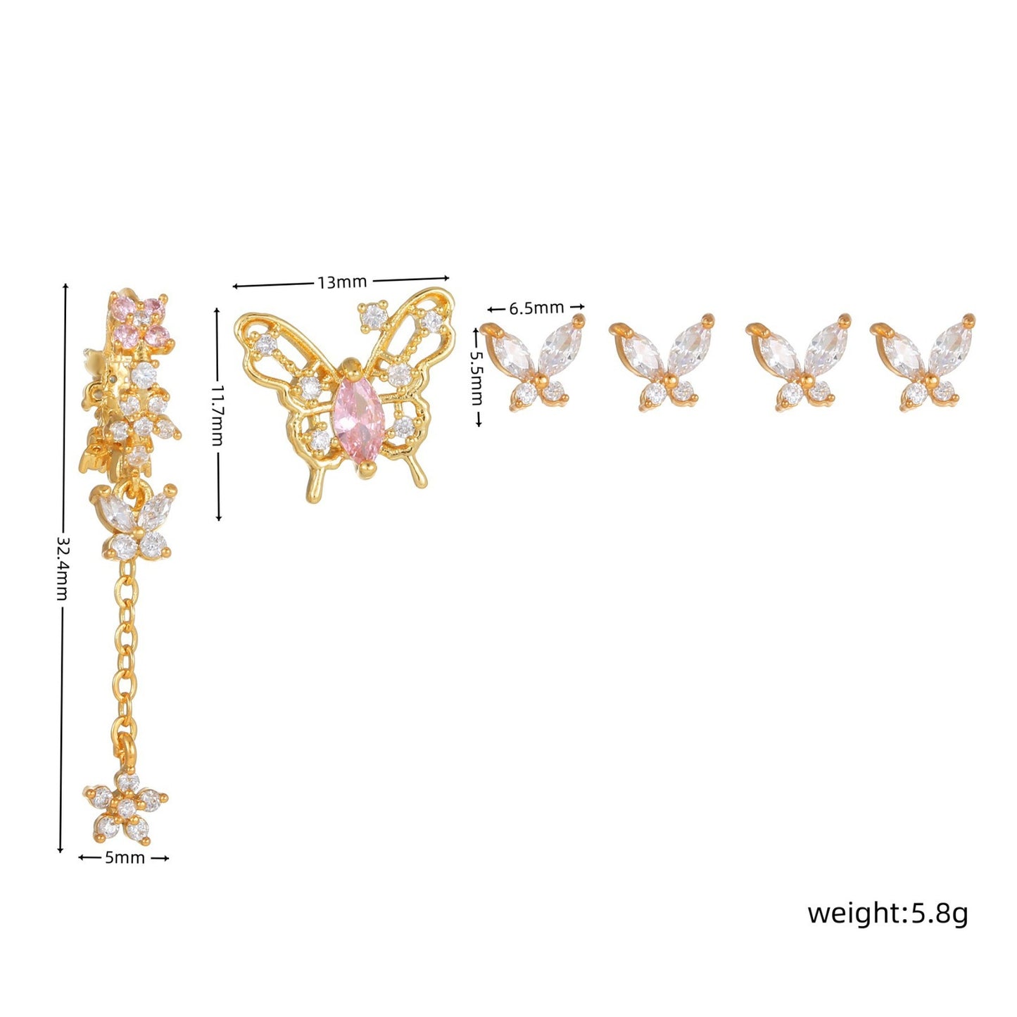 BUTTERFLY KISSES Mismatched Earring Set | Pink & Crystal Butterfly Studs and Drop Earrings | Dainty Spring Jewelry Gift for Her
