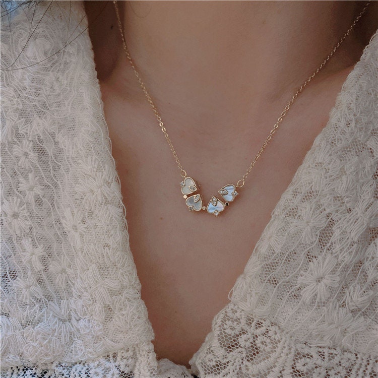 CZ Diamond Necklace, Layered Necklace, Pendant, Dainty Necklace, Delicate Necklace, Gold Necklace, The Four Leaf Clover Chain Necklace