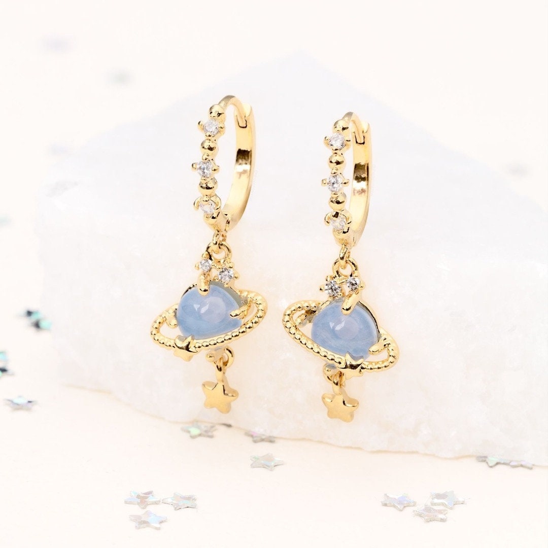 Floral Galaxy Blue Crystal Earrings - Perfect for Daily Wear & Party - Gift for Her - Multiple Gold Pieces - Unique Design (Copy)