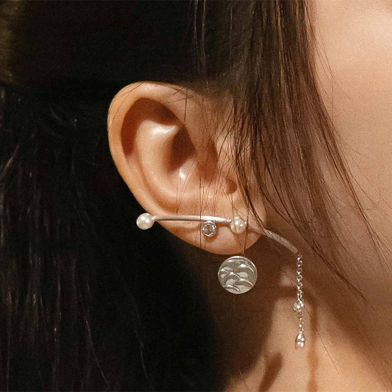 Pearl Spirit Goblin Magical Fantasy Dangling Long Chain Costume Earrings For Her, Chinese Actress Cheap Moment With Idol Dainty Jewelry