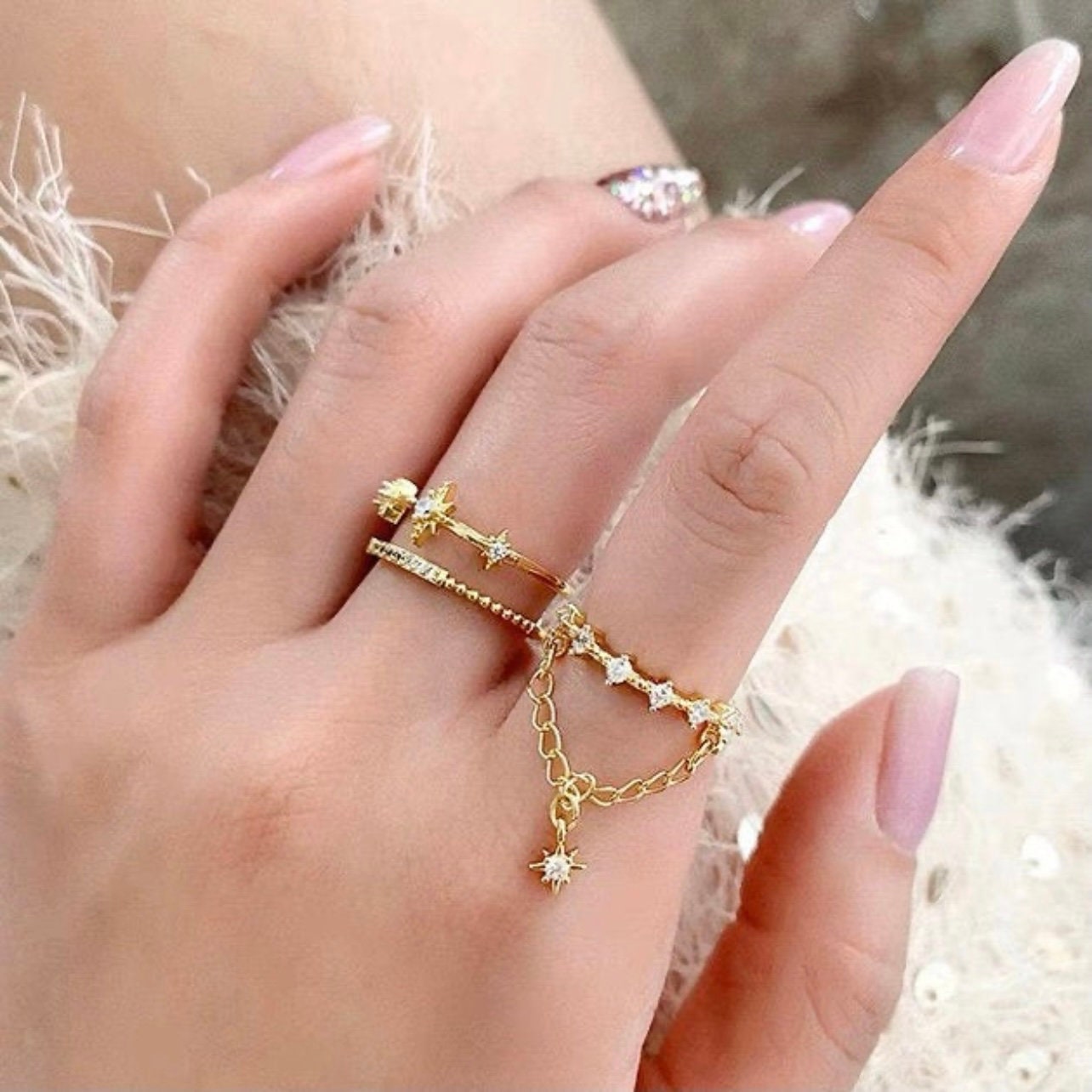 STAR RING SET, Cute Rings, Stackable Star Ring, Cz Rings, Star Ring Set, Dainty Stackable Ring, Adjustable Star Rings, Open Celestial Ring