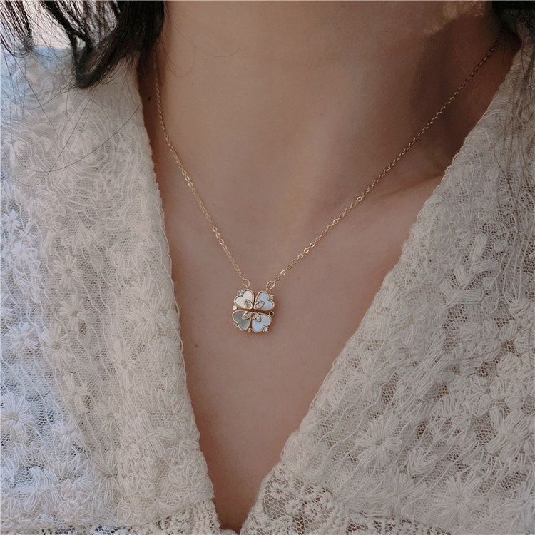 CZ Diamond Necklace, Layered Necklace, Pendant, Dainty Necklace, Delicate Necklace, Gold Necklace, The Four Leaf Clover Chain Necklace