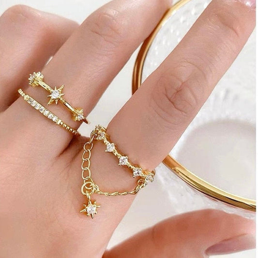 STAR RING SET, Cute Rings, Stackable Star Ring, Cz Rings, Star Ring Set, Dainty Stackable Ring, Adjustable Star Rings, Open Celestial Ring