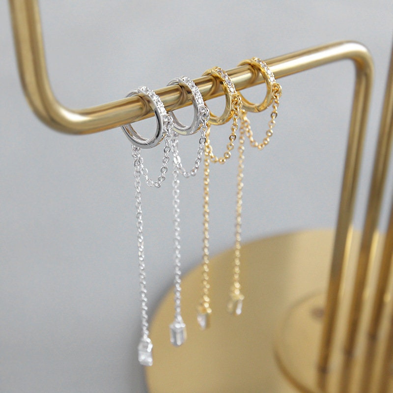 Dangling Chain Earrings Sterling Silver or Gold Plating Simple Drop Modern Tassel Delicate Jewelry Lightweight Treader Anniversary Gift