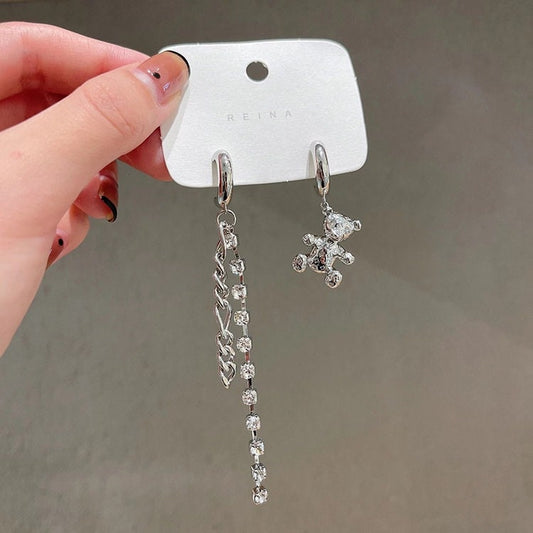 SILVER TEDDY BEAR Earrings, Silver Drop Earrings, Crystal Earrings, Statement Earrings, Silver Dangle Earrings, Teddy Bear Earrings For Her