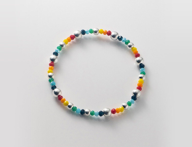 Rainbow Summer Silver Beaded Bracelet, Fresh Water Pearl Bracelet, Colorful Beaded Charm, Summer Smiley Bracelet, Carnelian Boho Bracelet