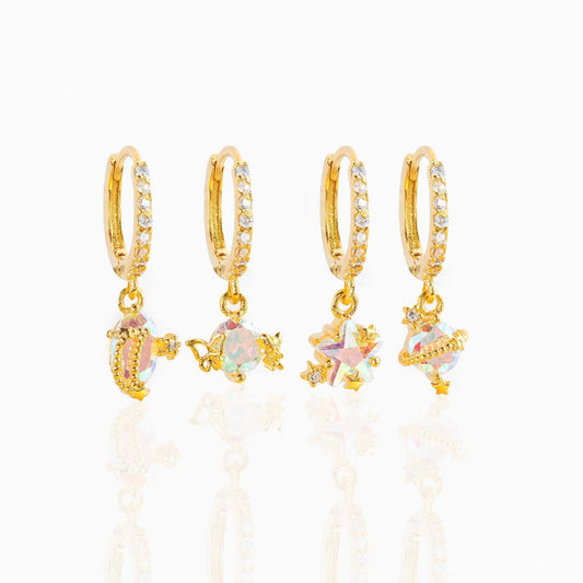 SWEET CANDY Gold Huggie Hoop Earrings | Iridescent Star Planet Charm Dangle Earrings | Cute Kawaii Celestial Jewelry Gift for Her