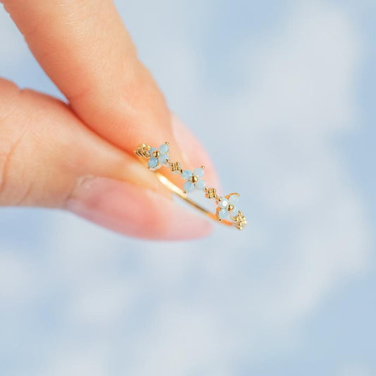 DAINTY FLOWER Stackable Ring Set, Cz Rings, Crescent Rings, Open Ring, Celestial Rings, Rose Gold Rings For Her