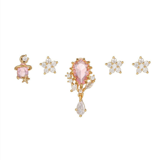 PINK EUPHORIA Earring Set | Dainty Pink Gemstone & Star Studs | Elegant Mix & Match Jewelry